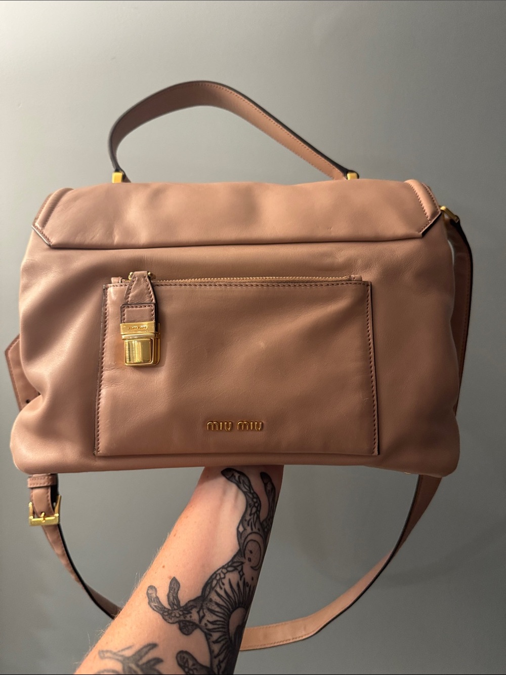 Authentic Miu Miu Dusty Pink Leather Shoulder Bag with Gold Hardware